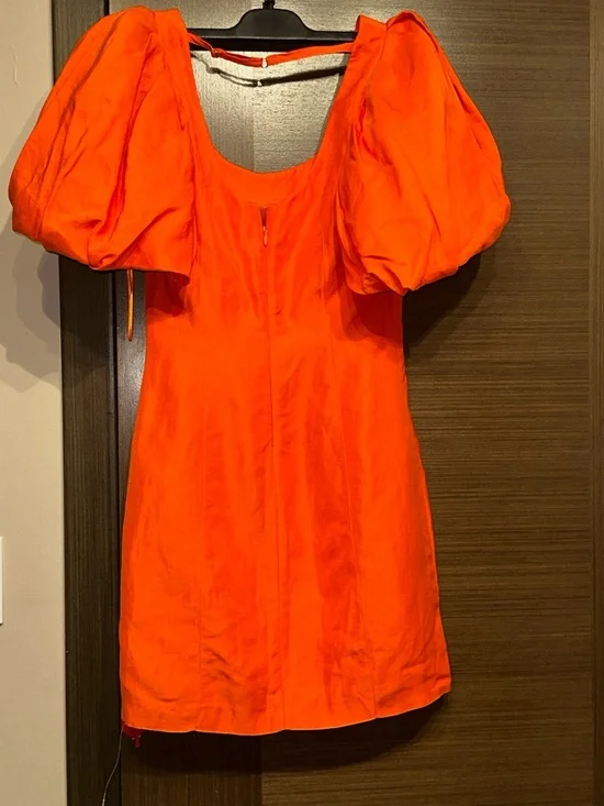 NWT Frame linen Orange Puff Sleeve Mini Dress size XS - Picture 6 of 8